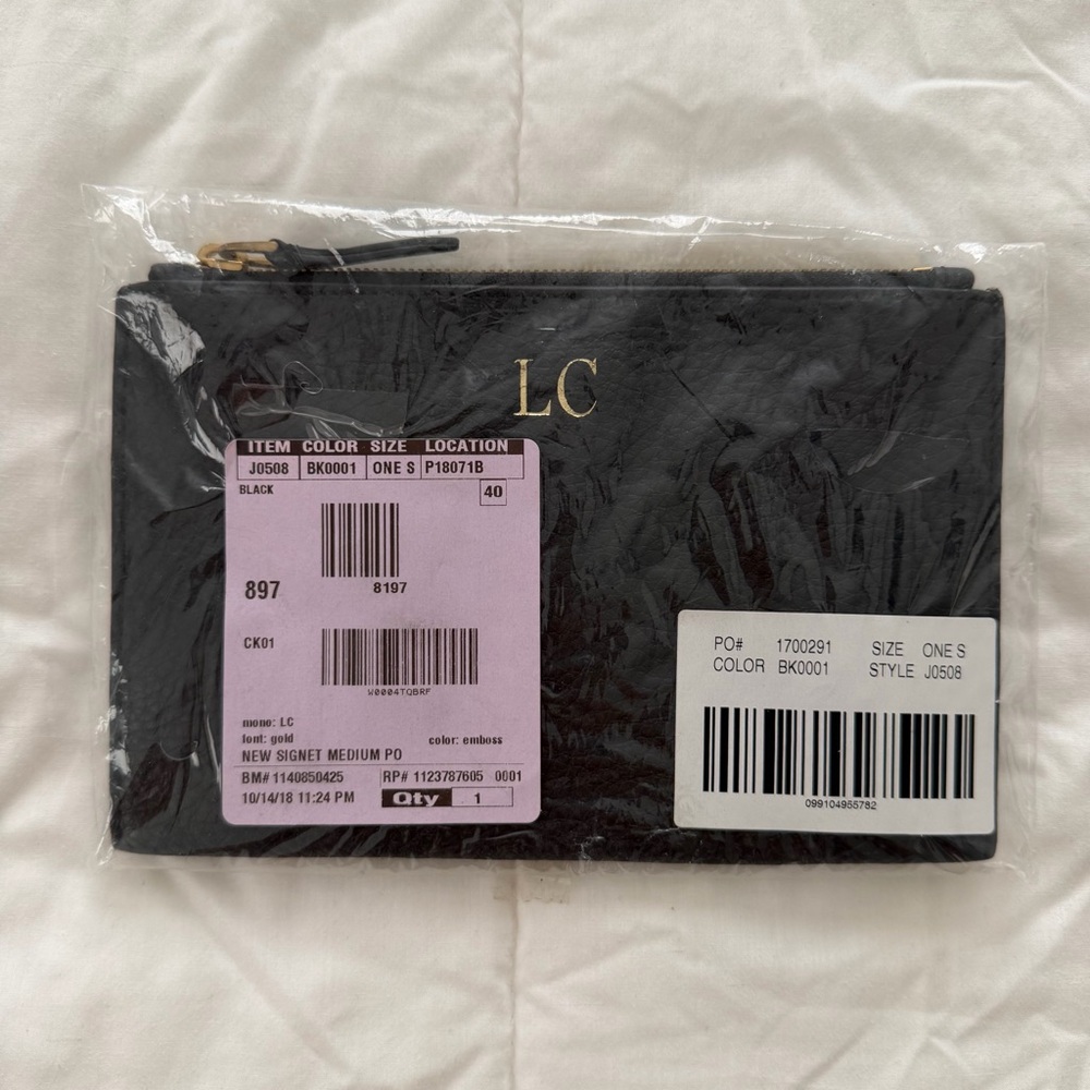 J. Crew Initial LC Black Pouch with Gold Zipper - Picture 5 of 6